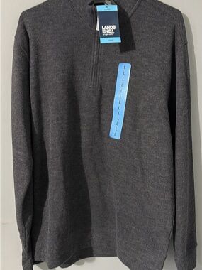 Lands' End Men's Dark Charcoal Gray Quarter-Zip Sweater